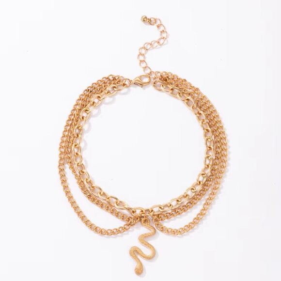Gold Snake Multilayer Ankle Bracelet - Picture 5 of 5